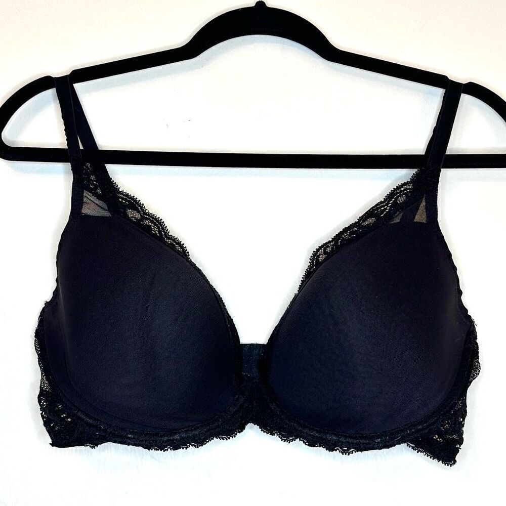 Natori Scalloped Lace Trim Underwired Lightly Padded T-shirt Bra Black Size 34G
